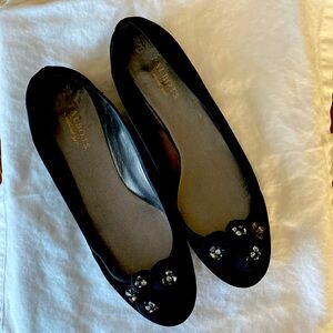 Size 10B Talbots black velvet flats with Swarovski crystals